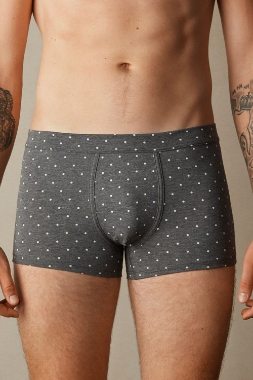 Grey - 063j - Graphite Grey Heather Dot Print Intimissimi Dotted Boxers in Stretch Supima® Cotton | JANKP9258