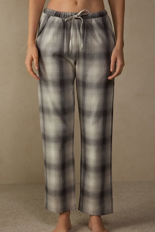 Grey - 149j - Grey / Creamy White Check Print Intimissimi Warm Cuddles Pants in Brushed Cloth | BMWDK2607