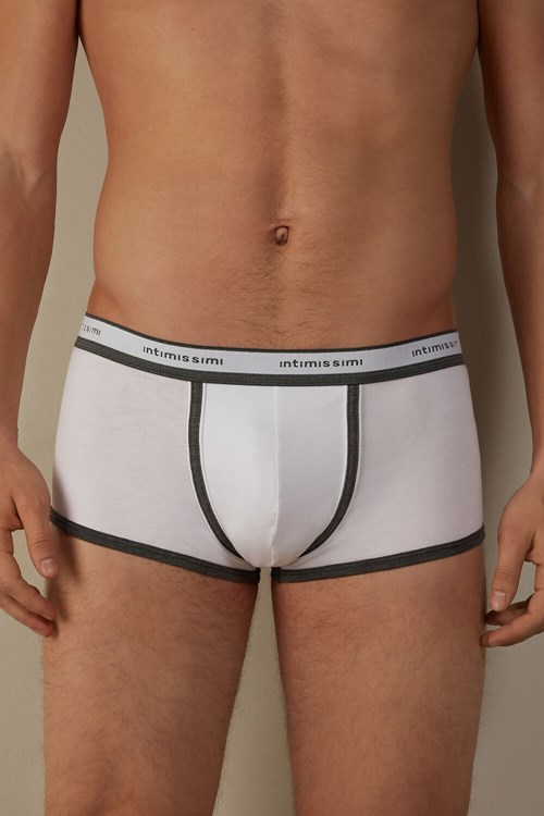 Grey - 384i - White / Graphite Blend Intimissimi Stretch Supima® Cotton Boxer Shorts with Logo Detail | LVFZS3160