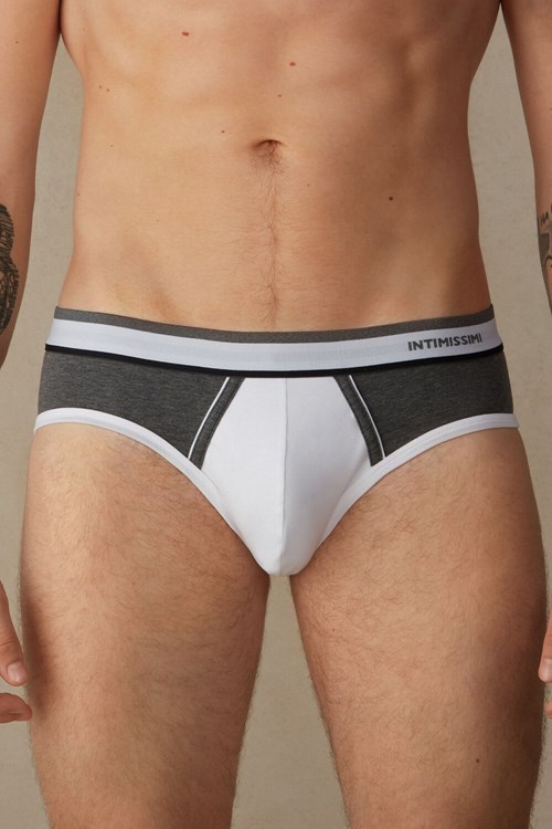 Grey - 384i - White / Graphite Blend Intimissimi Two-Tone Stretch Supima® Cotton Briefs | XKYZO6821