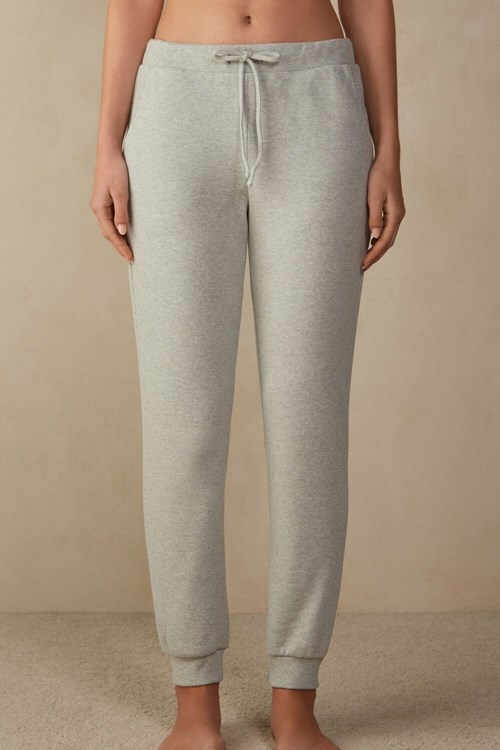 Grey - 5349 - Heathered Grey Intimissimi Warm Cuddles Full Length Cuffed Pants | KYPDU1790