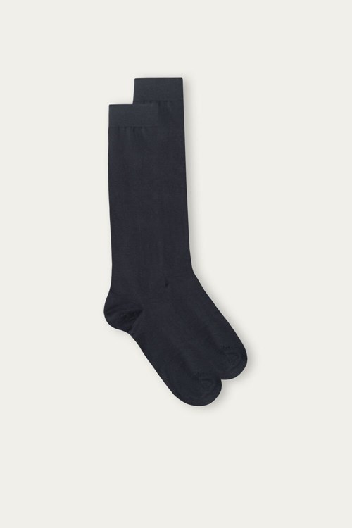 Grey - 780 - Anthracite Intimissimi Long Socks in Stretch Supima® Cotton | QPDVO2857