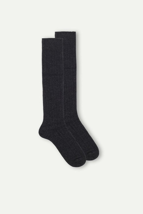 Grey - 780 - Anthracite Intimissimi Long Ribbed Socks in Cashmere and Wool | RPUJY9862