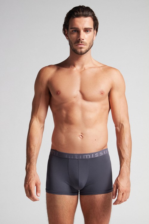 Grey - 9963 - Soot Grey Intimissimi Microfiber Logo Boxer Shorts | NICXS0168