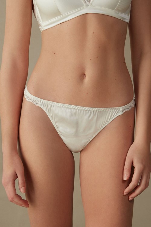 Ivory - 2127 - Talc White Intimissimi Silk and Lace G-String | COVIG2163