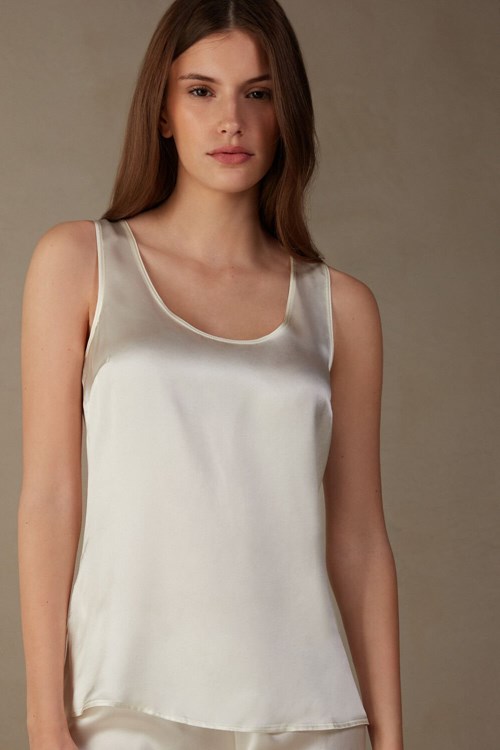 Ivory - 2127 - Talc White Intimissimi Silk and Modal Tank Top | JOATB3265