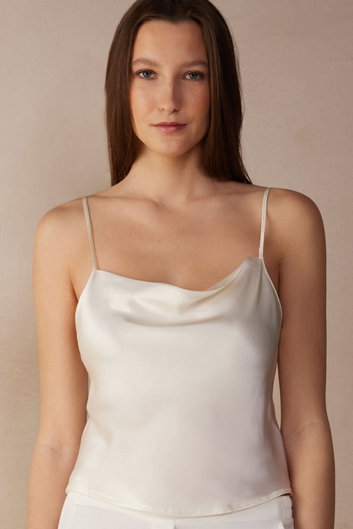 Ivory - 2127 - Talc White Intimissimi Silk Crop Camisole | ZFHAC5290