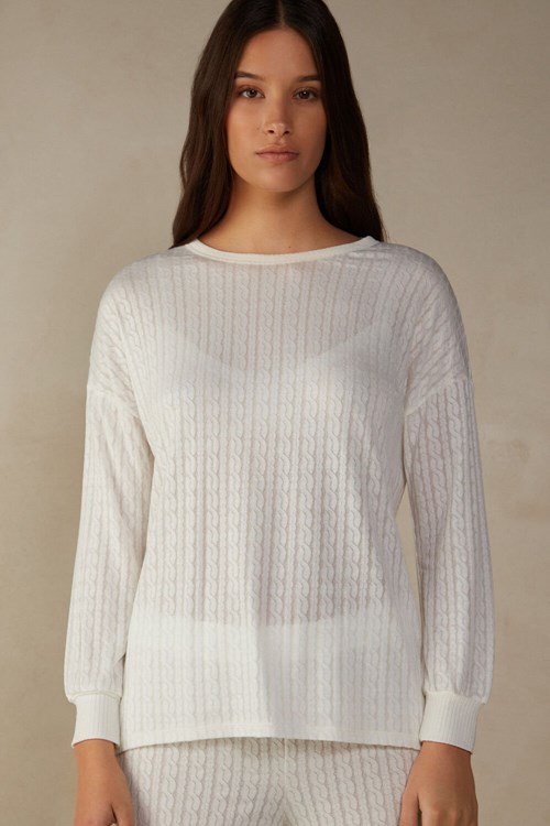 Ivory - 2127 - Talc White Intimissimi Timeless Heritage Long Sleeve Top | CQNLR1254