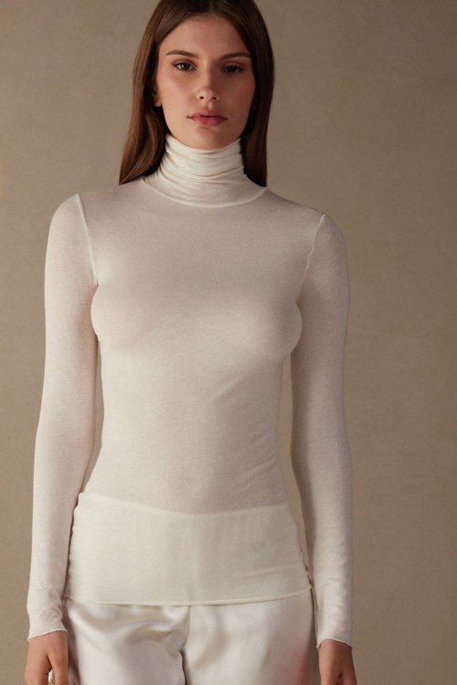 Ivory - 231i - Vanilla Intimissimi Modal Cashmere Ultralight High-Neck Top | PKYVE9502