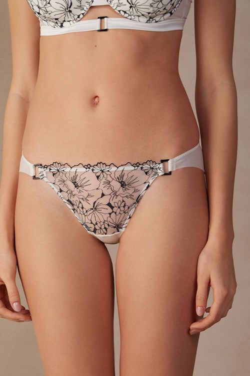 Ivory - 4718 - Talc White / Black Intimissimi Pure Joy Panties | BZCJH6083