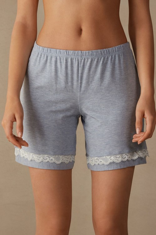 Light Blue - 009j - Heathered Light Blue Intimissimi Modal Shorts with Lace Details | VGMAN5648