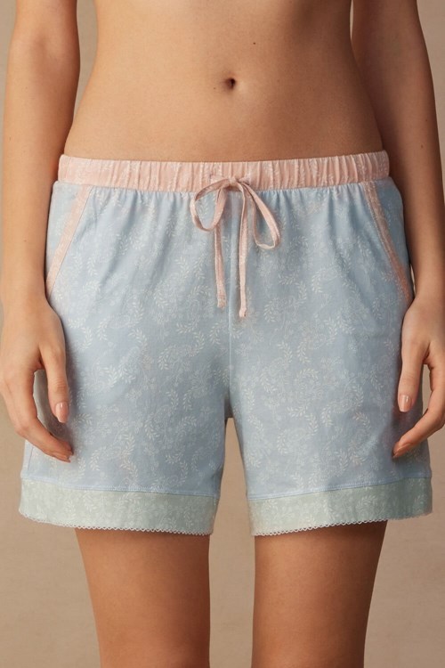 Light Blue - 226j - Romantic Cashmere Print Intimissimi Romantic Cashmere Cotton Shorts | NMGPU2970