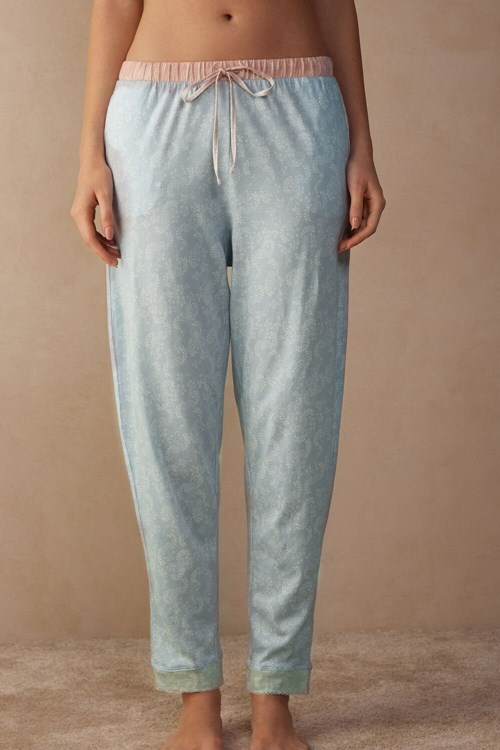 Light Blue - 226j - Romantic Cashmere Print Intimissimi Romantic Cashmere Full Length Cotton Pants | PVYBG7309