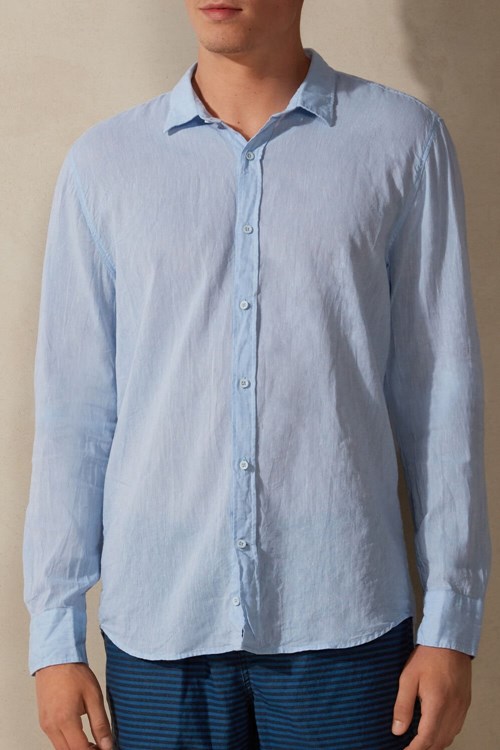 Light Blue - 979i - Light Blue Intimissimi Linen and Cotton Shirt | LDREQ6245