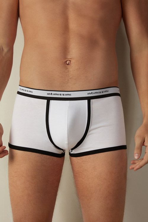 Multicolor - 143i - White / Black Intimissimi Stretch Supima® Cotton Boxer Shorts with Logo Detail | ZVGPS3091