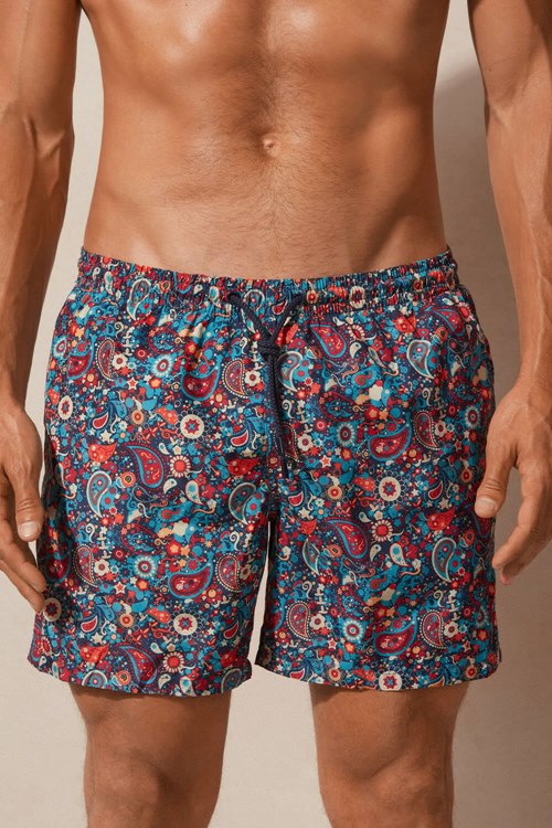 Multicolor - 266j - Orange Paisley Print Intimissimi Orange Paisley Print Swim Trunks | MWLJF2359