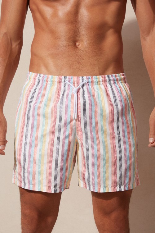 Multicolor - 276j - Multicolor Stripe Print Intimissimi Multicolor Stripe Print Swim Trunks | TISRV8734