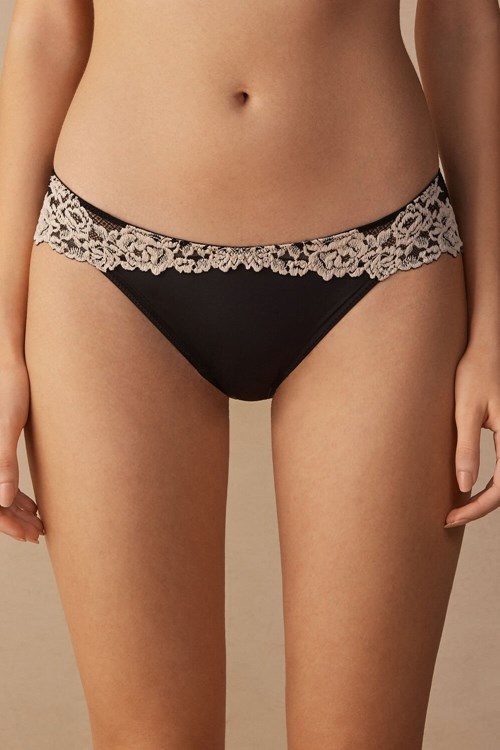 Multicolor - 9887 - Black / Ivory Intimissimi Pretty Flowers Panties | FGIZP0615