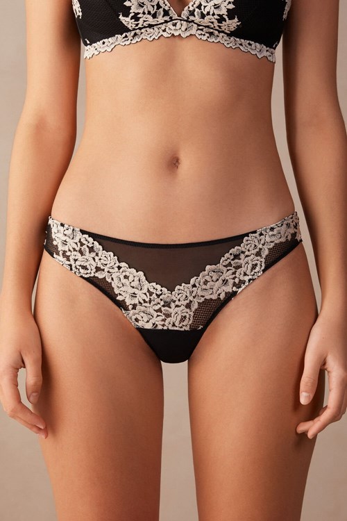 Multicolor - 9887 - Black / Ivory Intimissimi Pretty Flowers Brazilian | YIABV0159