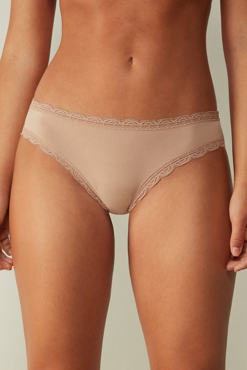 Natural - 044 - Soft Beige Intimissimi Cotton and Lace Panties | HINFO8513