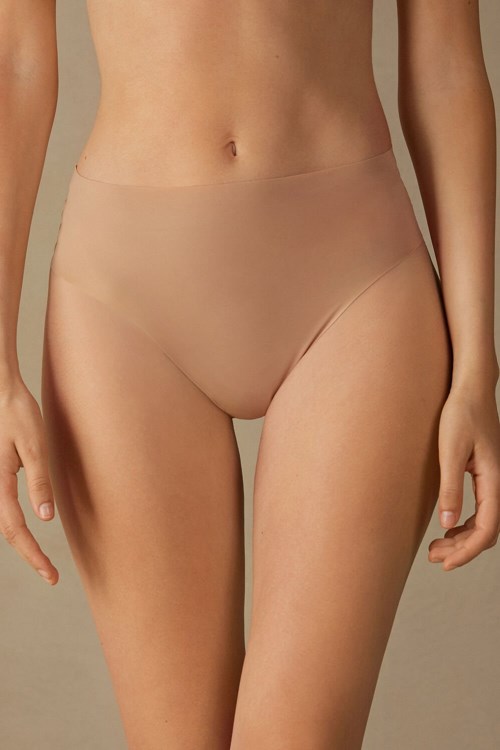 Natural - 044 - Soft Beige Intimissimi High Waist Thong in Seamless Ultralight Microfiber | DYSRG7940