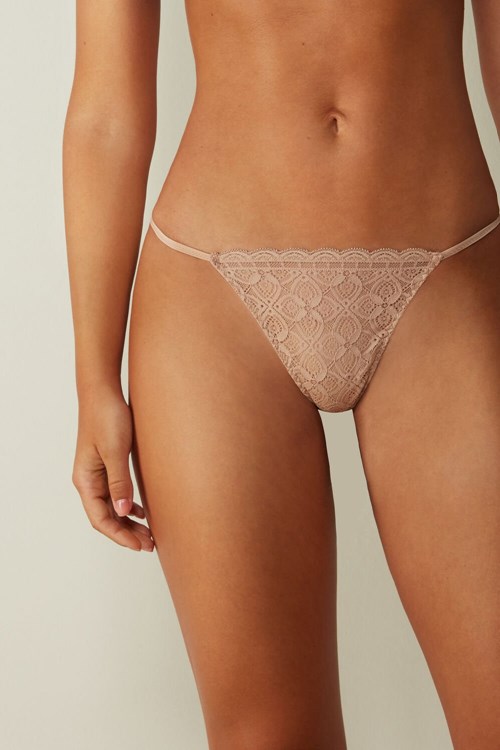 Natural - 044 - Soft Beige Intimissimi Lace String Thong | TNYLC4652