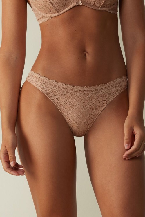 Natural - 044 - Soft Beige Intimissimi Lace and Microfiber Brazilian | WKTNY3645