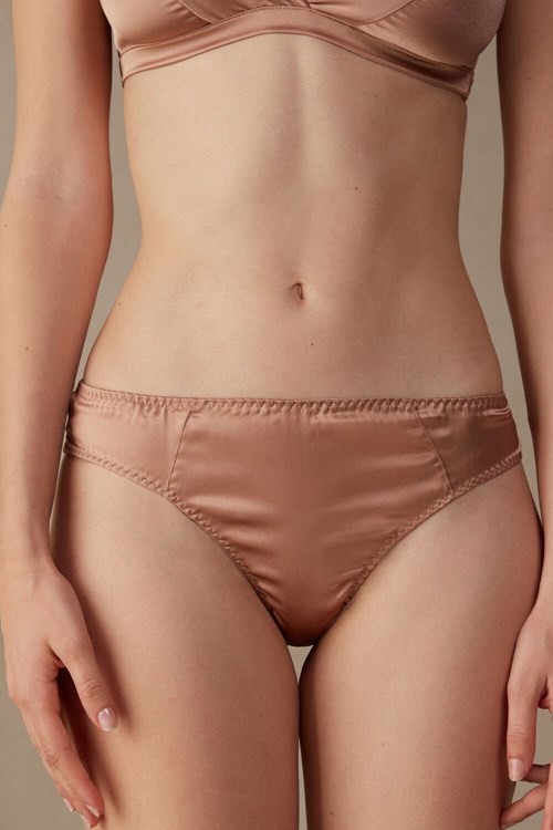 Natural - 163i - Satin Pink Intimissimi Silk Cheeky Briefs | HSDEQ2704