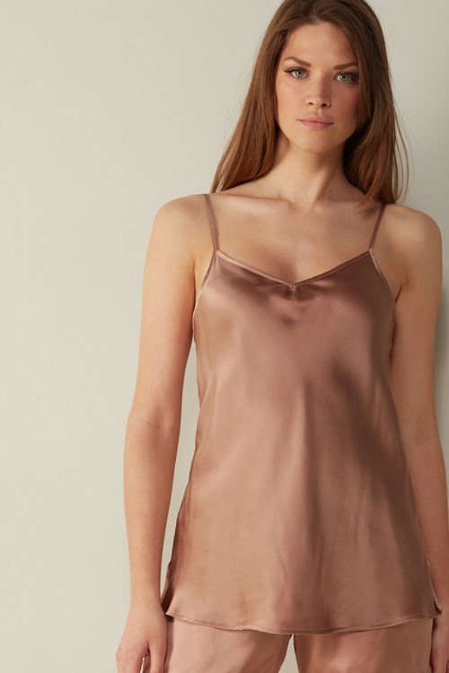 Natural - 163i - Satin Pink Intimissimi Silk Satin Top with V-neckline | JFGAS6192