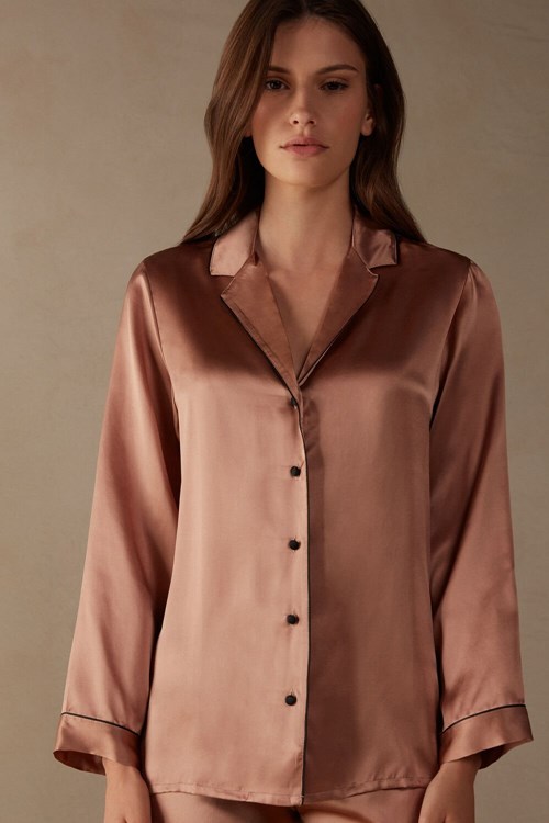 Natural - 163i - Satin Pink Intimissimi Mannish-Cut Jacket in Silk Satin | VMKOG0213