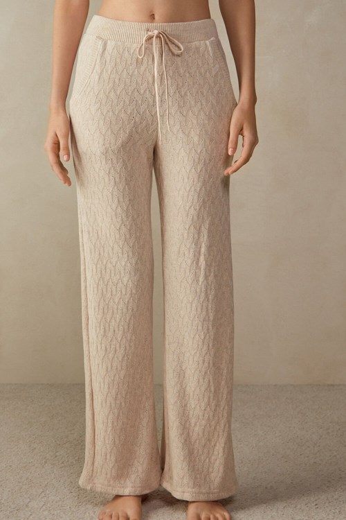 Natural - 2106 - Beige Blend Intimissimi Winter Braid Full Length Jacquard Pants | VIONZ6218