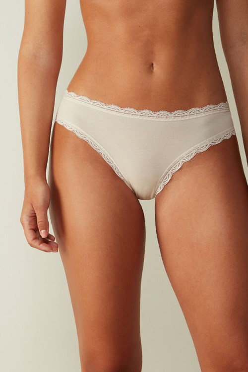 Natural - 2280 - Silk Pink Intimissimi Cotton and Lace Panties | WEYNM4153