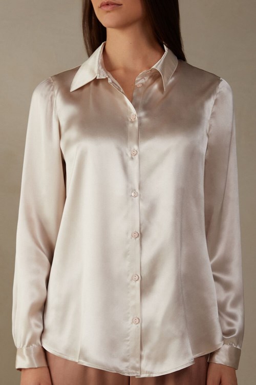 Natural - 2280 - Silk Pink Intimissimi Long Sleeve Silk Shirt | AWJLN7859