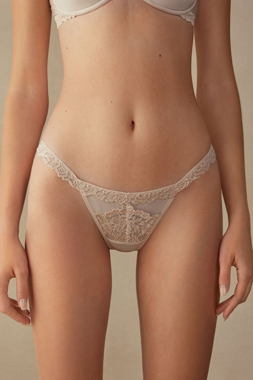 Natural - 2280 - Silk Pink Intimissimi Pretty Flowers String Thong | NYKDE9362