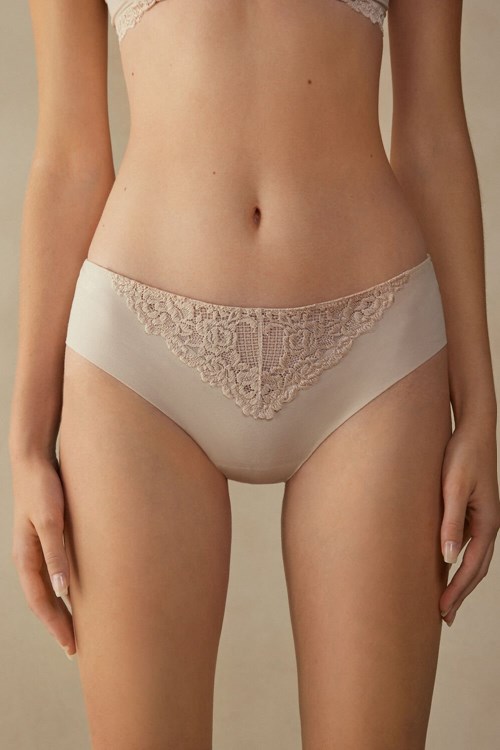 Natural - 2280 - Silk Pink Intimissimi Pretty Flowers Seamless Cotton Panties | VFHQX3752