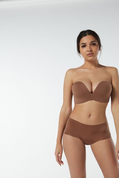 Natural - 502i - Dark Beige Intimissimi Laura Microfiber Bandeau Bra | DBMCU0758