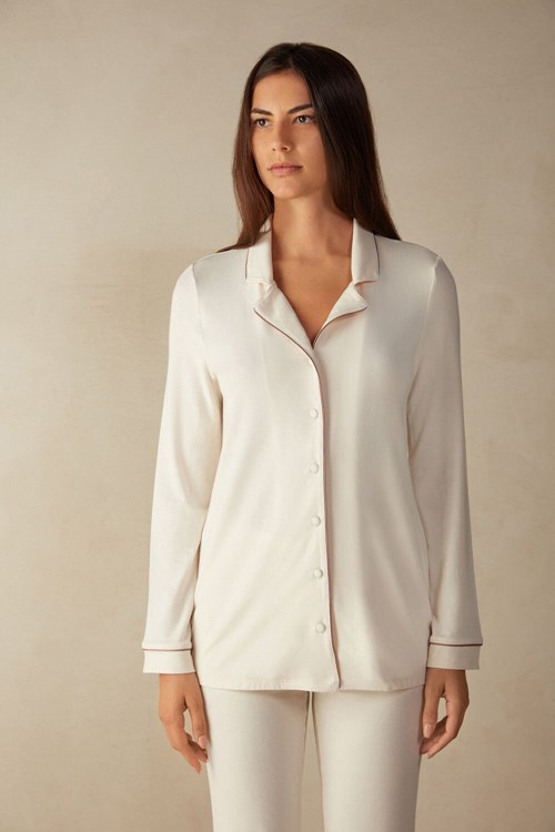 Natural - 612i - Vanilla Ivory Intimissimi Long-Sleeve Micromodal Pajama Top | AOPDK9038