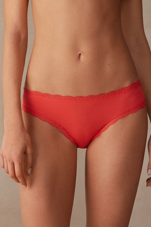 Orange - 219j - Flame Scarlet Intimissimi Cotton and Lace Panties | CBRZI3928