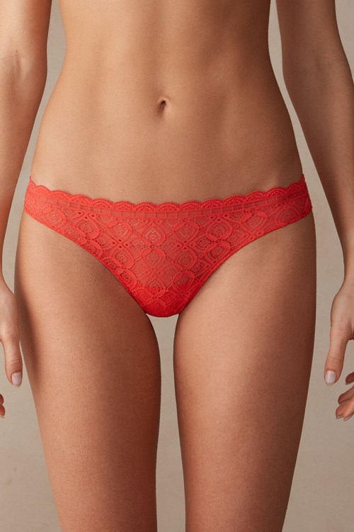 Orange - 219j - Flame Scarlet Intimissimi Lace and Microfiber Brazilian | ZMJSQ2486