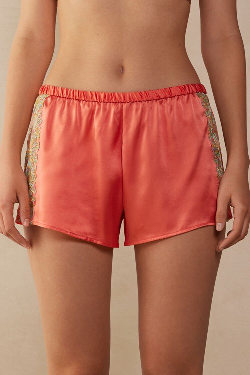 Orange - 249j - Coral Red Intimissimi Candy Colors Silk Shorts | ZNHOS3127