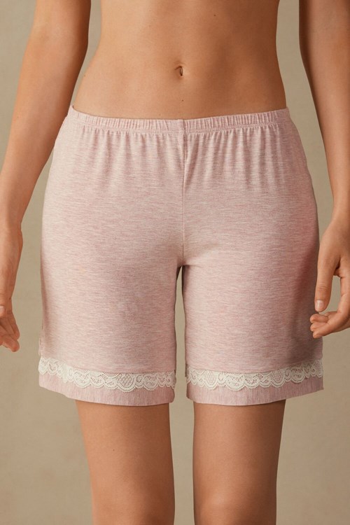 Pale Pink - 008j - Heathered Light Pink Intimissimi Modal Shorts with Lace Details | EOUTB6419