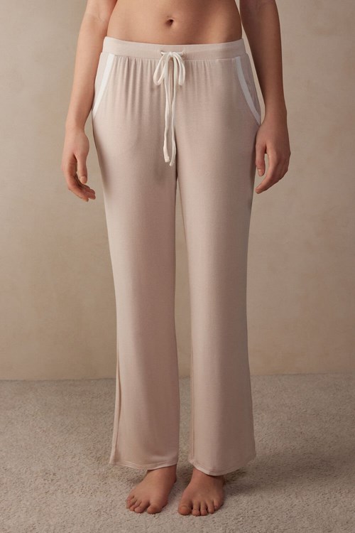 Pale Pink - 227j - Silk Pink / Talc White Intimissimi Simple Elegance Full Length Pants in Modal | EWYID4839