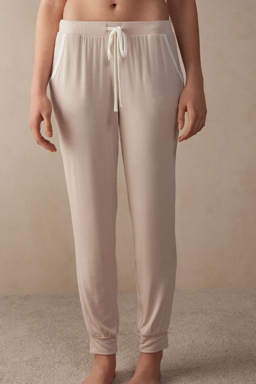 Pale Pink - 227j - Silk Pink / Talc White Intimissimi Simple Elegance Full Length Jogger Pants in Modal | YAWXP1732