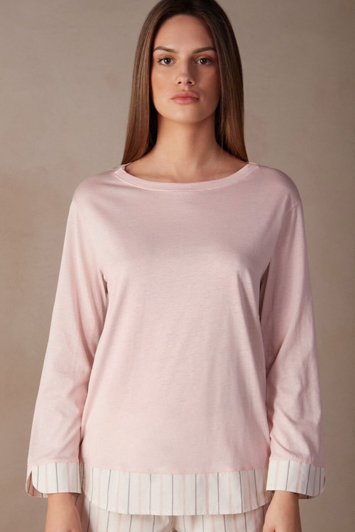 Pale Pink - 234j - Spring Pink Intimissimi Soft Spring Long Sleeve Cotton Top | WMJHF5172