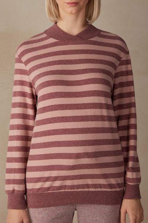 Pink - 158j - Pink / Dark Pink Stripe Intimissimi Winter Candies Striped Long Sleeve Top | XYFZB9678