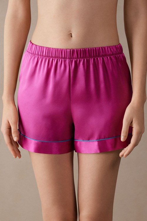 Pink - 206j - Valentine Pink Intimissimi Silk Shorts with Contrast Trim | BXLIE2789