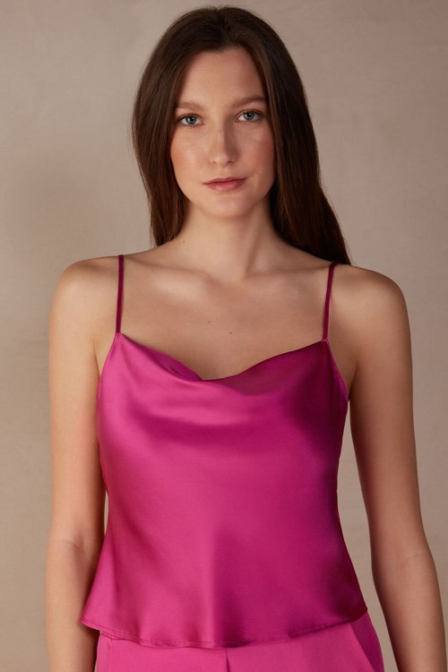 Pink - 206j - Valentine Pink Intimissimi Silk Crop Camisole | DGSWR3806