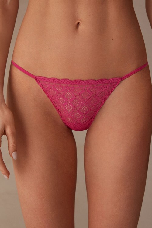 Pink - 206j - Valentine Pink Intimissimi Lace String Thong | PXCNS0975