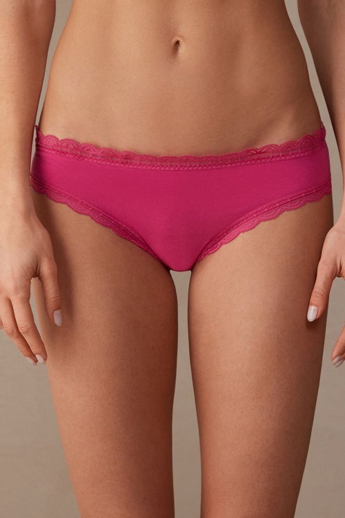 Pink - 206j - Valentine Pink Intimissimi Cotton and Lace Panties | TLSVO2183