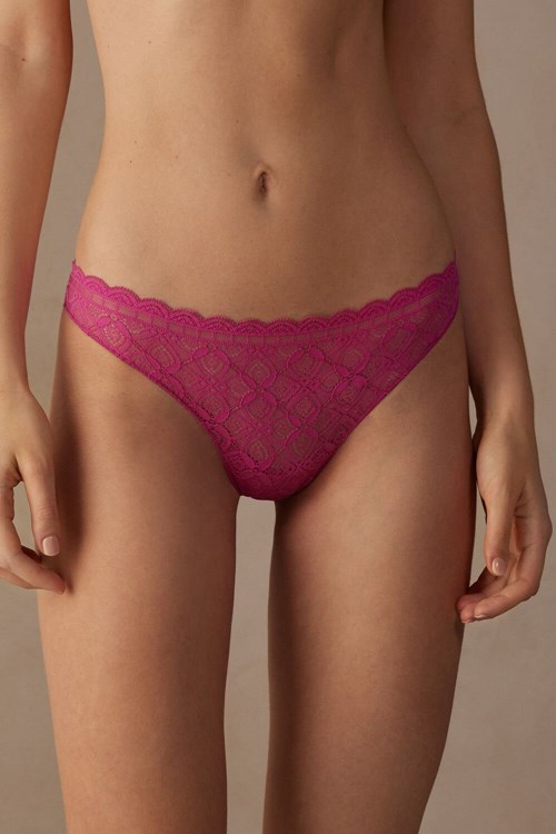 Pink - 206j - Valentine Pink Intimissimi Lace and Microfiber Brazilian | VGJSY1230